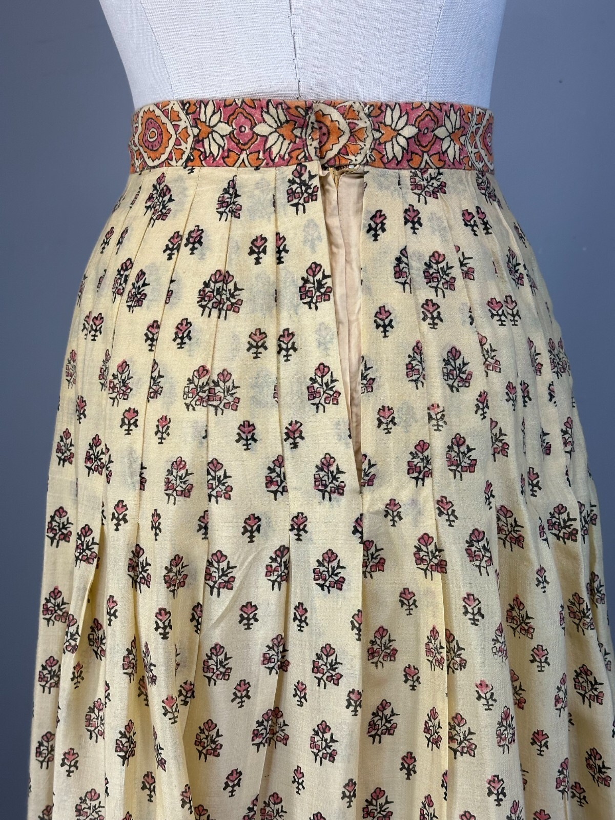 Vtg 60s 70s Cotton India JACKET + SKIRT Border Block Print Billow Sleeve Set S