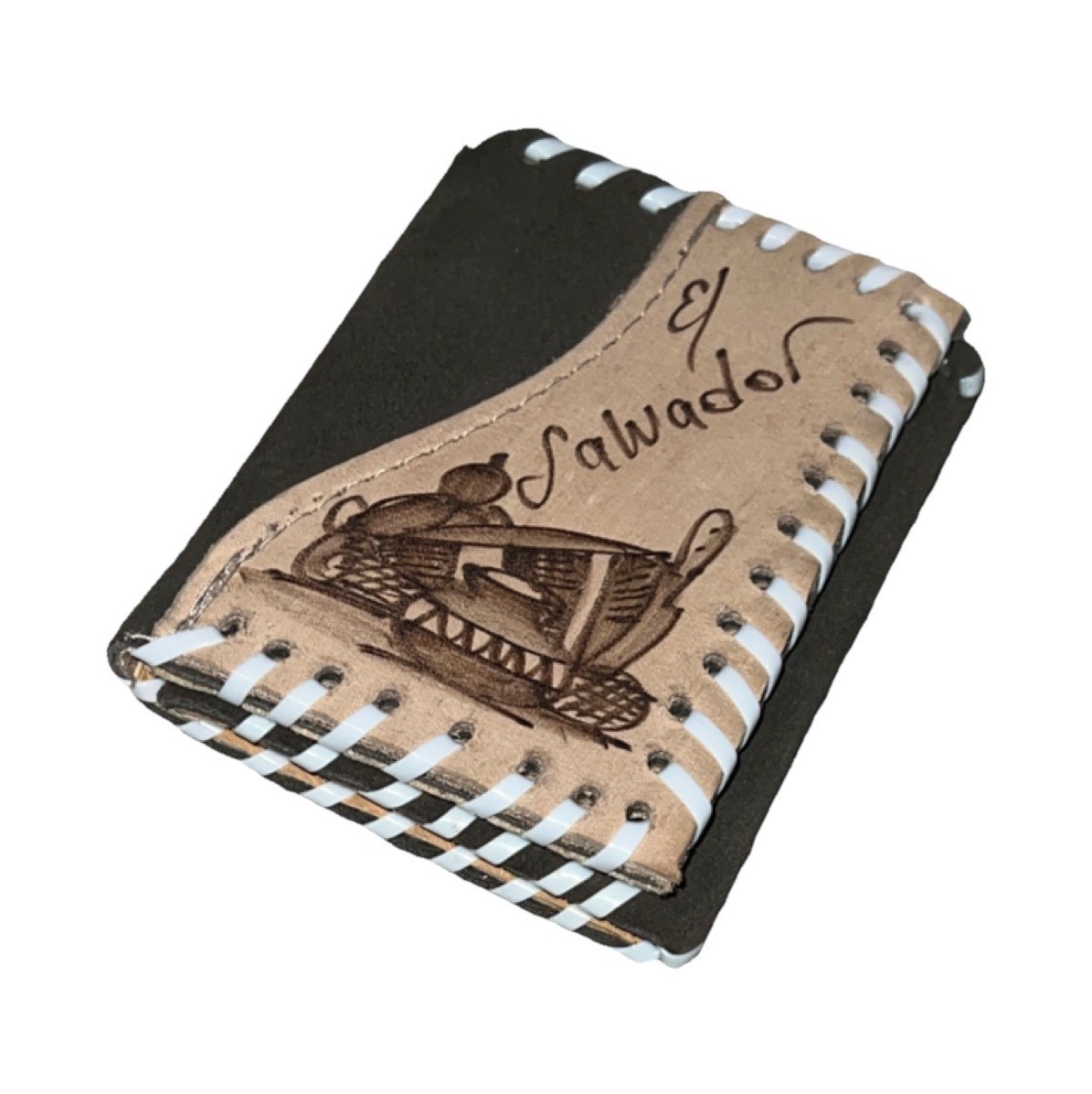 Handmade Leather Wallet Brown Beige Decorative Motif Vintage El Salvador