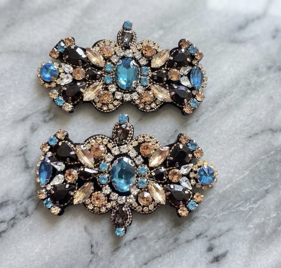 Champagne Blue Handmade Rhinestone Wedding Bridal Shoe Clips Decoration