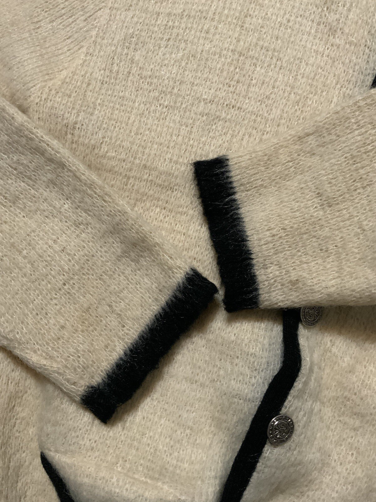 Vintage 60s Rob Scot Mohair Lambswool Hessian Soldier Button Cardigan Sweater LG