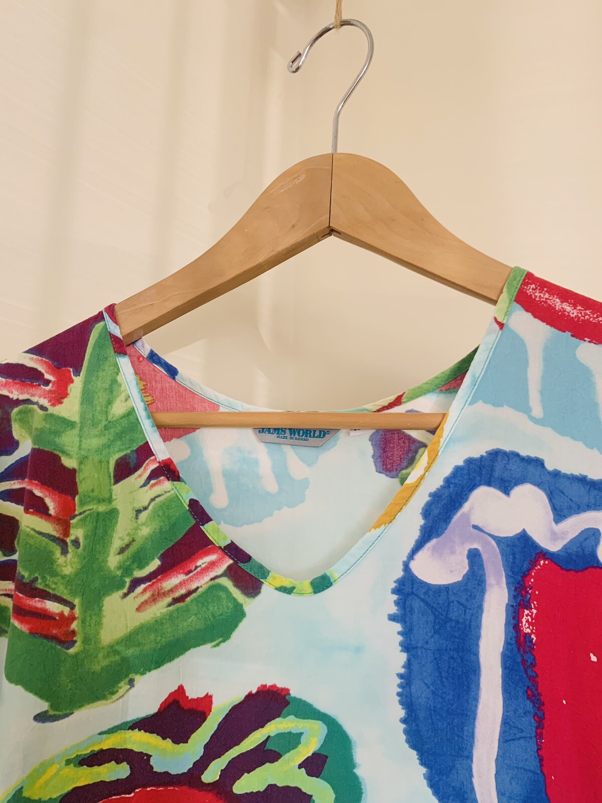 Vintage Jams World Floral Dress Cutout Shoulder 90s Tropical Beach Shift Size XS