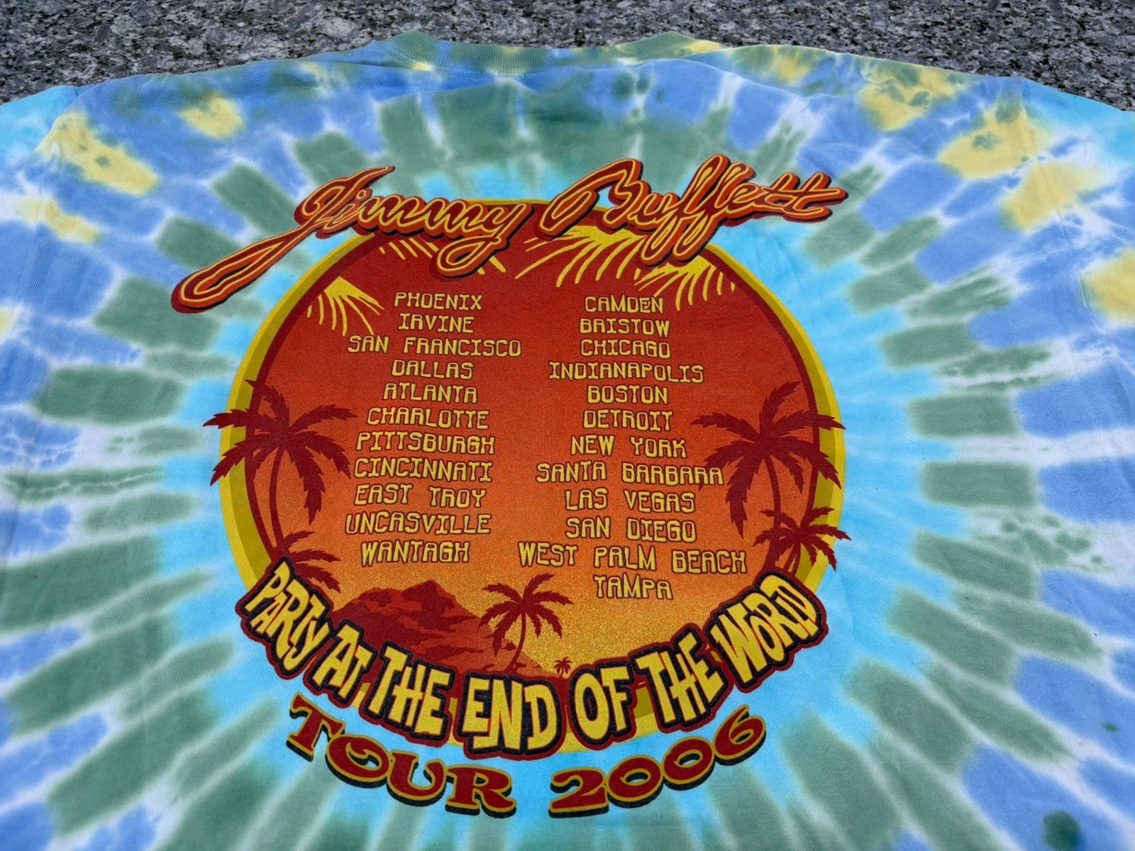 VTG 2006 JIMMY BUFFETT PARTY @ END WORLD TIE DYE T SHIRT XL CONCERT TOUR Y2K