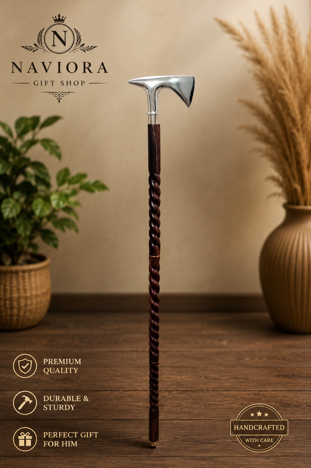 Handcrafted Axe Head Walking Cane | Vintage Gentleman Style