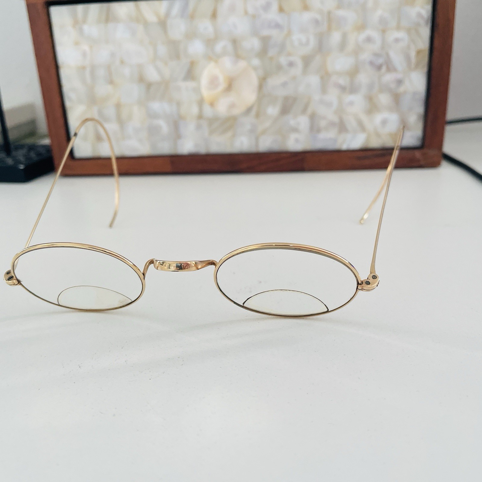 Old Antique Wire Rim Spectacles Glasses Vintage Oval 10k Gold Filled Bifocals
