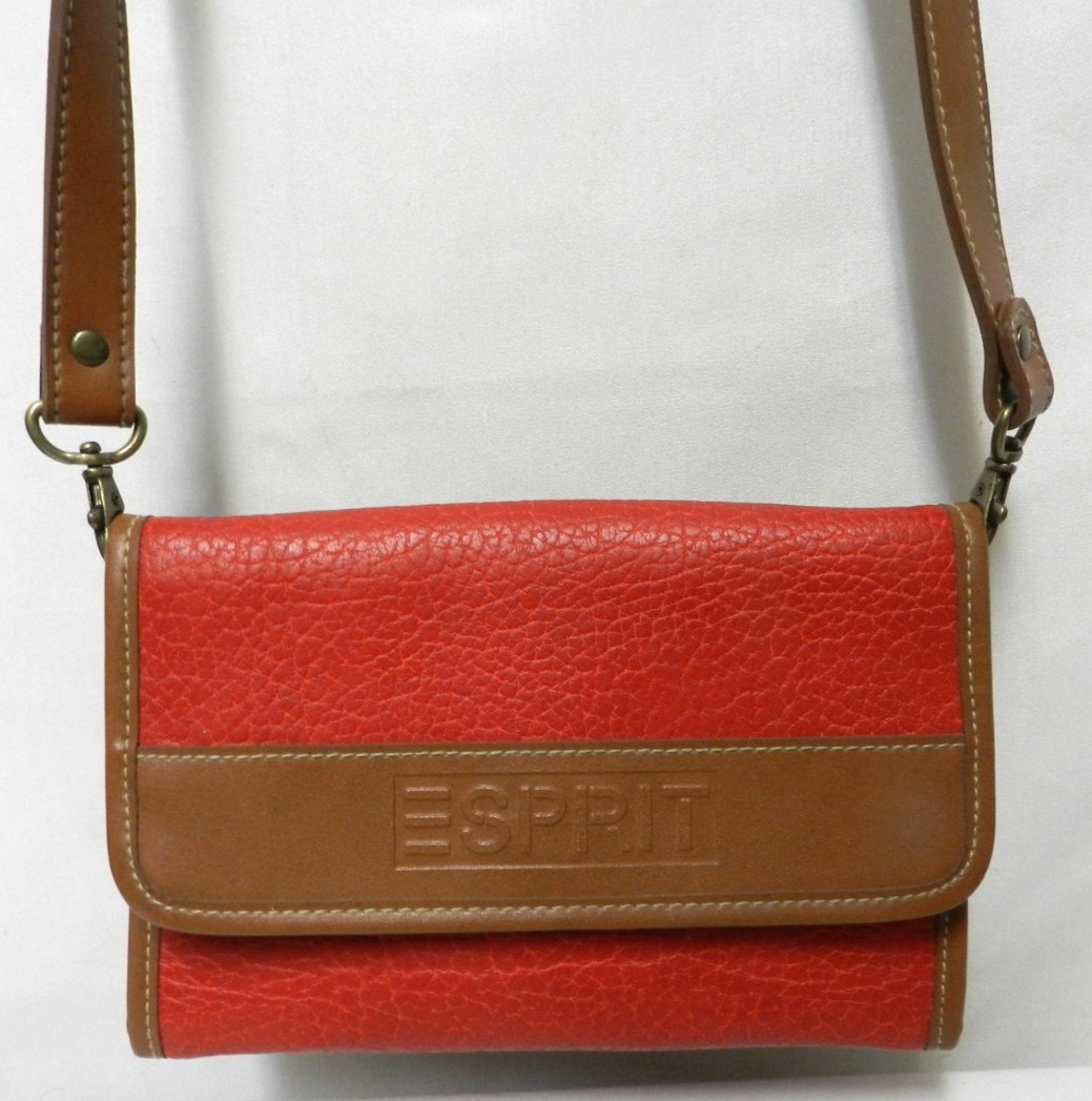 Esprit Vintage shoulder bag small purse w/ built in Wallet red brown synthetic