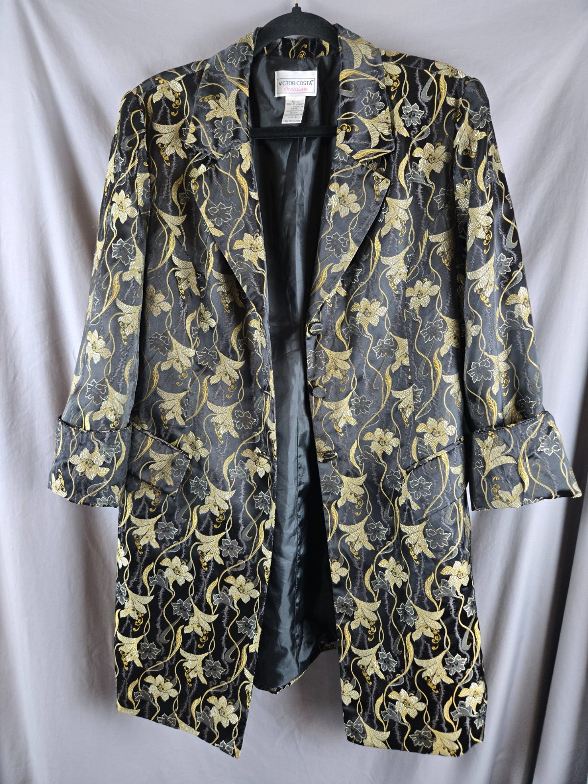 Victor Costa Occasion Gold Floral Jacquard Jacket L Hong Kong Vintage