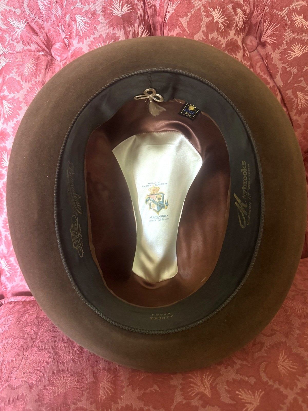 Vintage Borsalino Fedora Hat Olive Green Fur Felt Sz 7.5 Maybrooks Italy