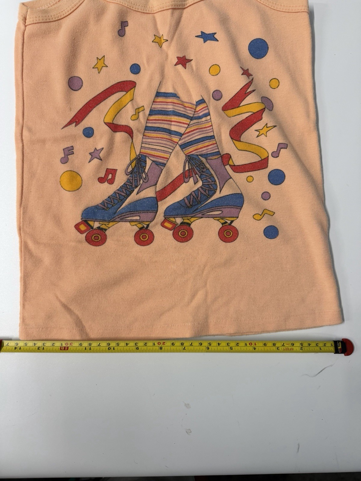 Vtg 70s 80s Roller Skate Disco Tank Top Single Stitch Rainbow Crop Graphic