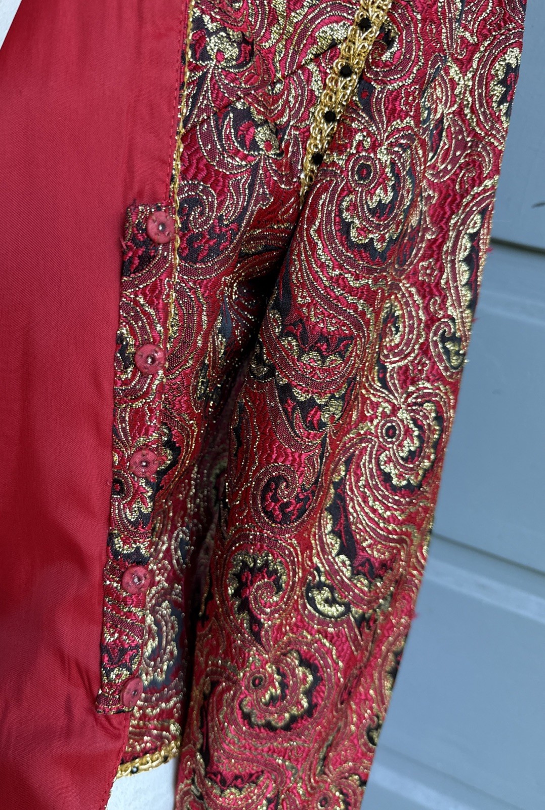 Vintage 70s Red & Gold Paisley Brocade Cropped Jacket- Studio 54, Disco-Size M