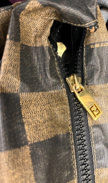 “FENDI” Vintage travel weekender/tote bag, XL,checkered canvas,zip,good preowned