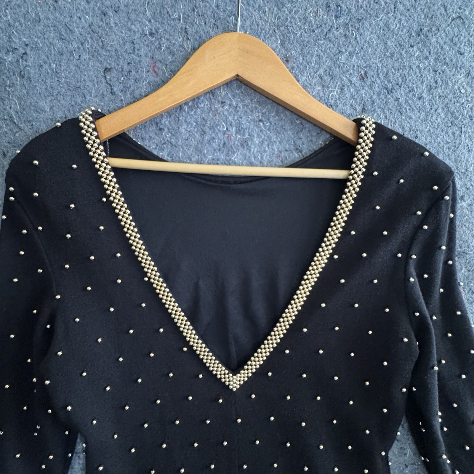 Vintage ST AL 14 Beaded Dress Black Gold Studded Cocktail Party 80s 90s