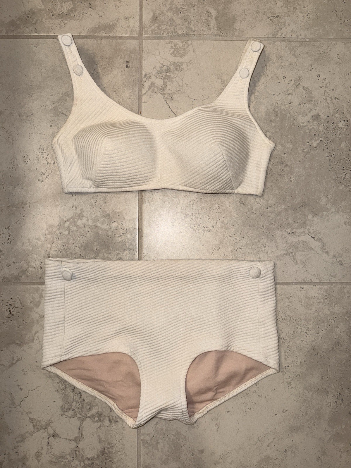 Vintage 60s 70s Roxanne White Textured Bikini Boyshort High Waist Size 12