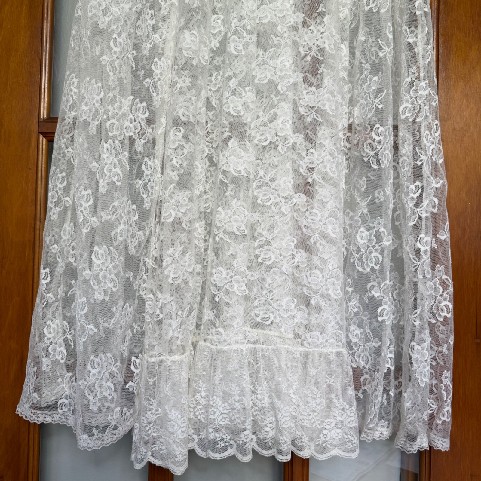 70s Vintage Wedding Night Sheer Floral Lace Robe Gown Set White Peignoir SMALL