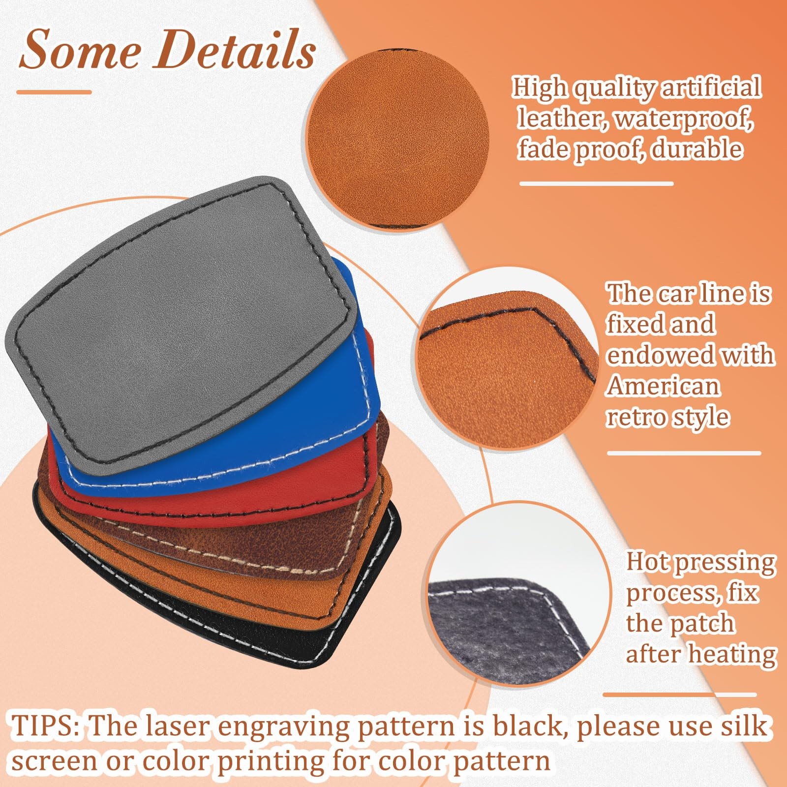 Dunzy 60 Pcs Blank Leatherette Hat Patches with 2x3inch, Mixed Colors