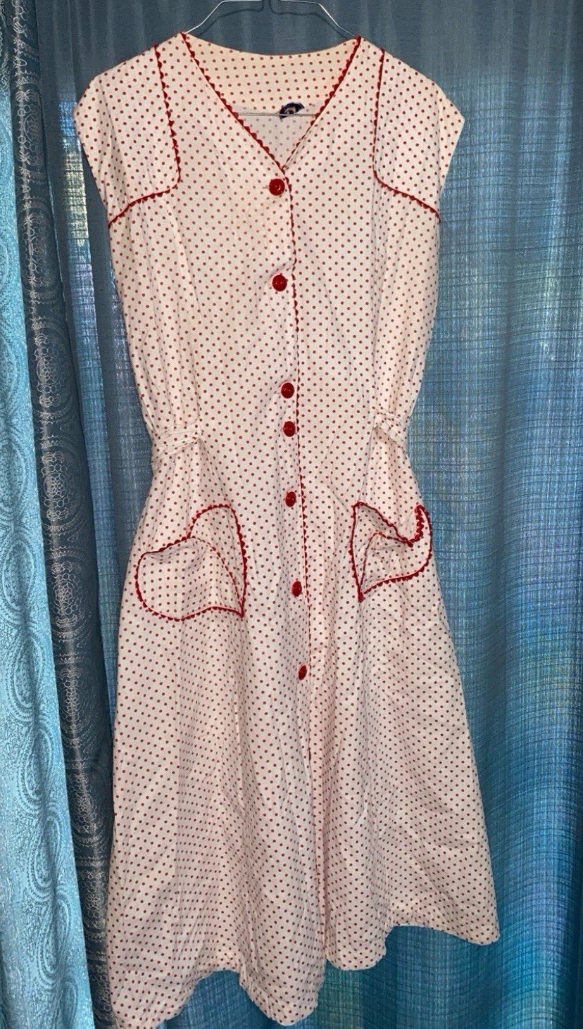 Rare HTF 40s Or 50s Vintage Fruit Of The Loom Cotton Polka Dot Dress Rockabilly