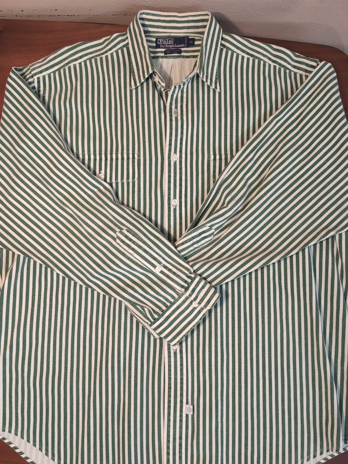 Vintage 90’s Polo Ralph Lauren XL cotton/Linen Green Stripe Shirt