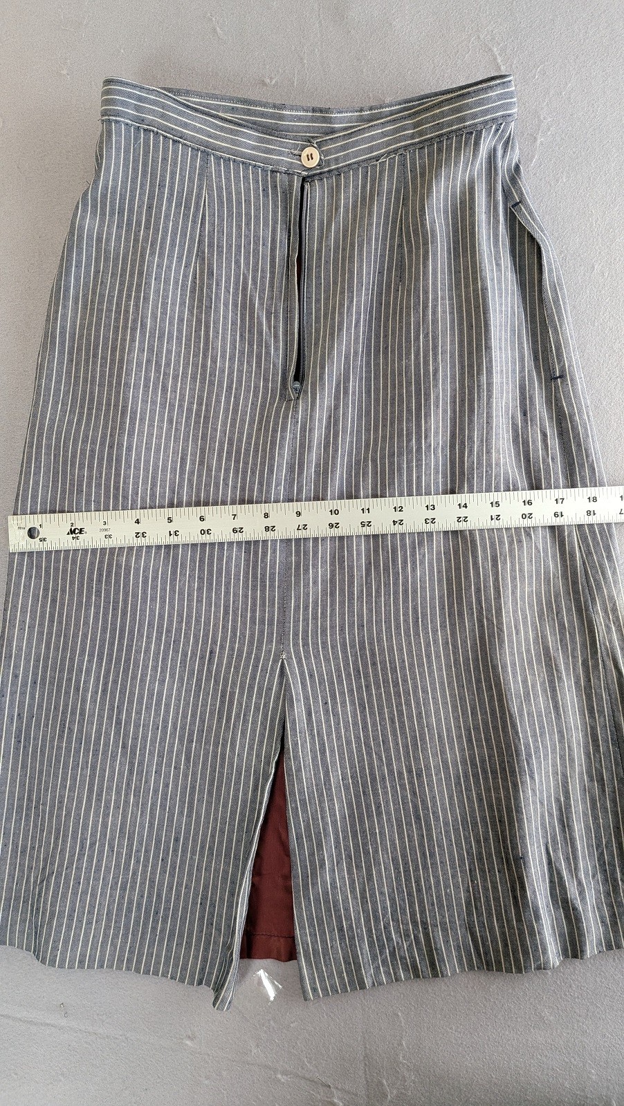 Late 80s 90s VTG Pinstripe Skirt Suit Set 10 Rayon/Linen Blend Blue Denim Look