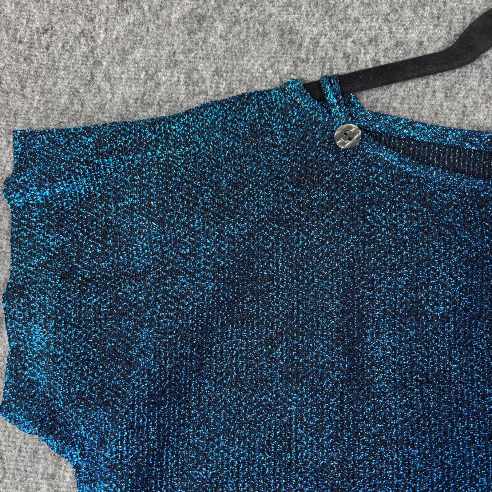 Jon Woods New York Vintage Metallic Blue Knit Top Short Sleeve Lurex Blouse L
