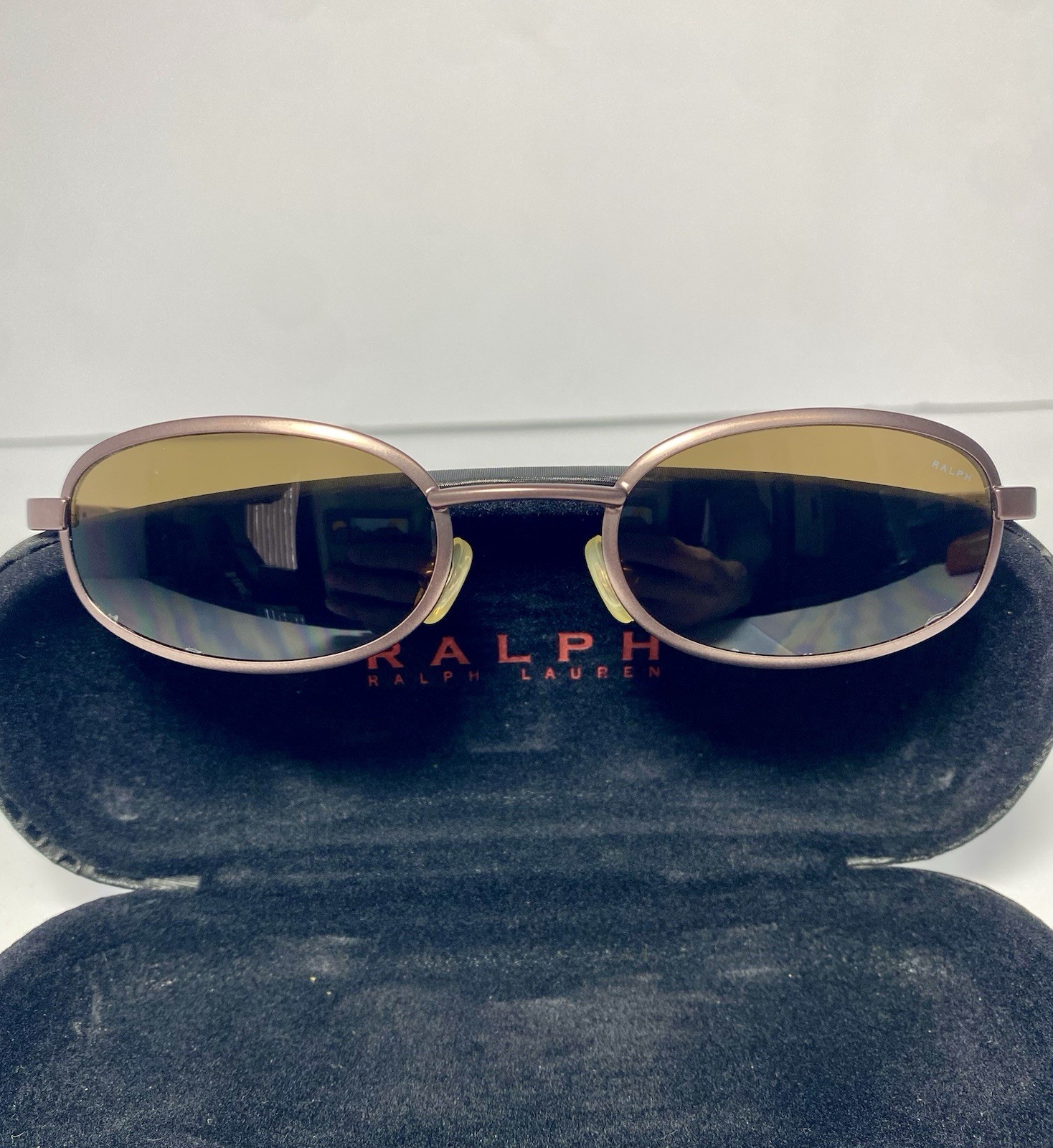 Vintage RALPH LAUREN Sunglasses Oval Metal Brown 948/S 9CX 49-21 90s Y2K Case