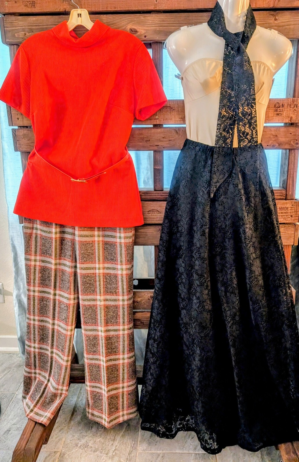 Pantsuit Wide Leg Plaid Pants Orange Top W/ Belt Business Casual Vntg!