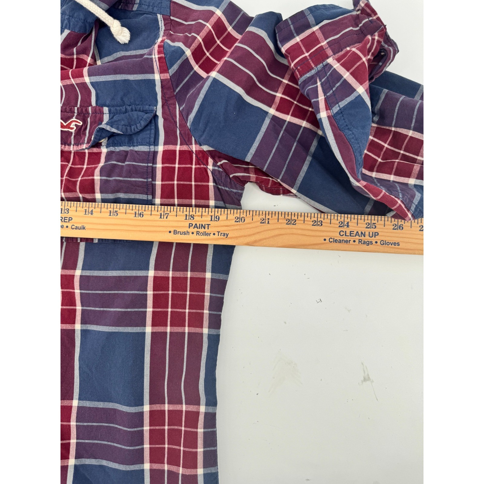 Hollister Mens Shirt Medium Hooded Button Down Blue Red White Cotton