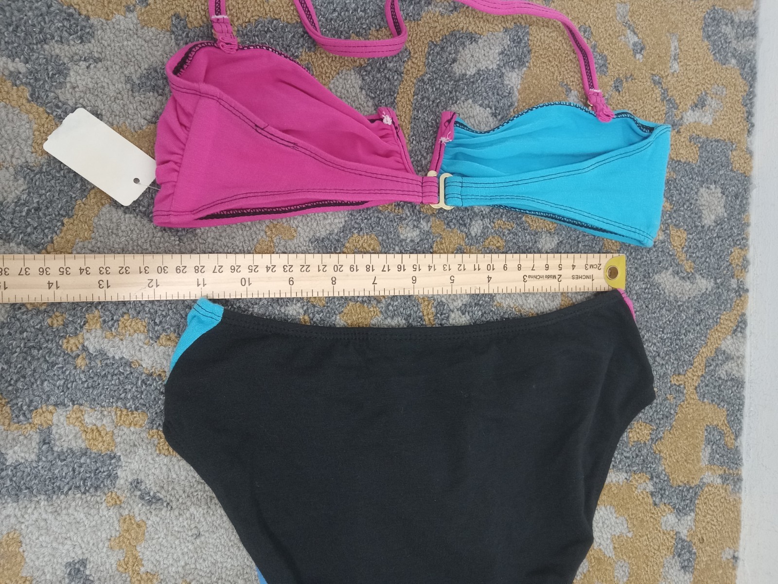 Vtg Gitano Sunkiss 80s Bikini 2 pc High Strip Swim Suit Black Blue Pink Sz 9/10
