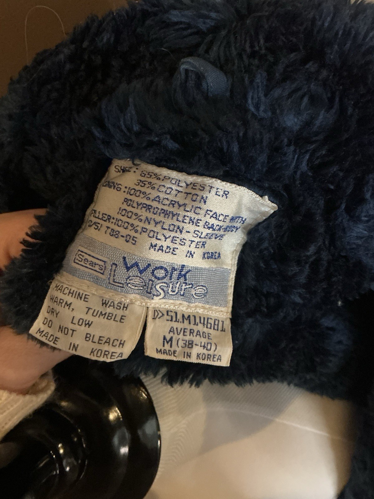 Sears Work Leisure Vintage Blue Faux Fur Lined Hooded Work Coat Heavy Duty