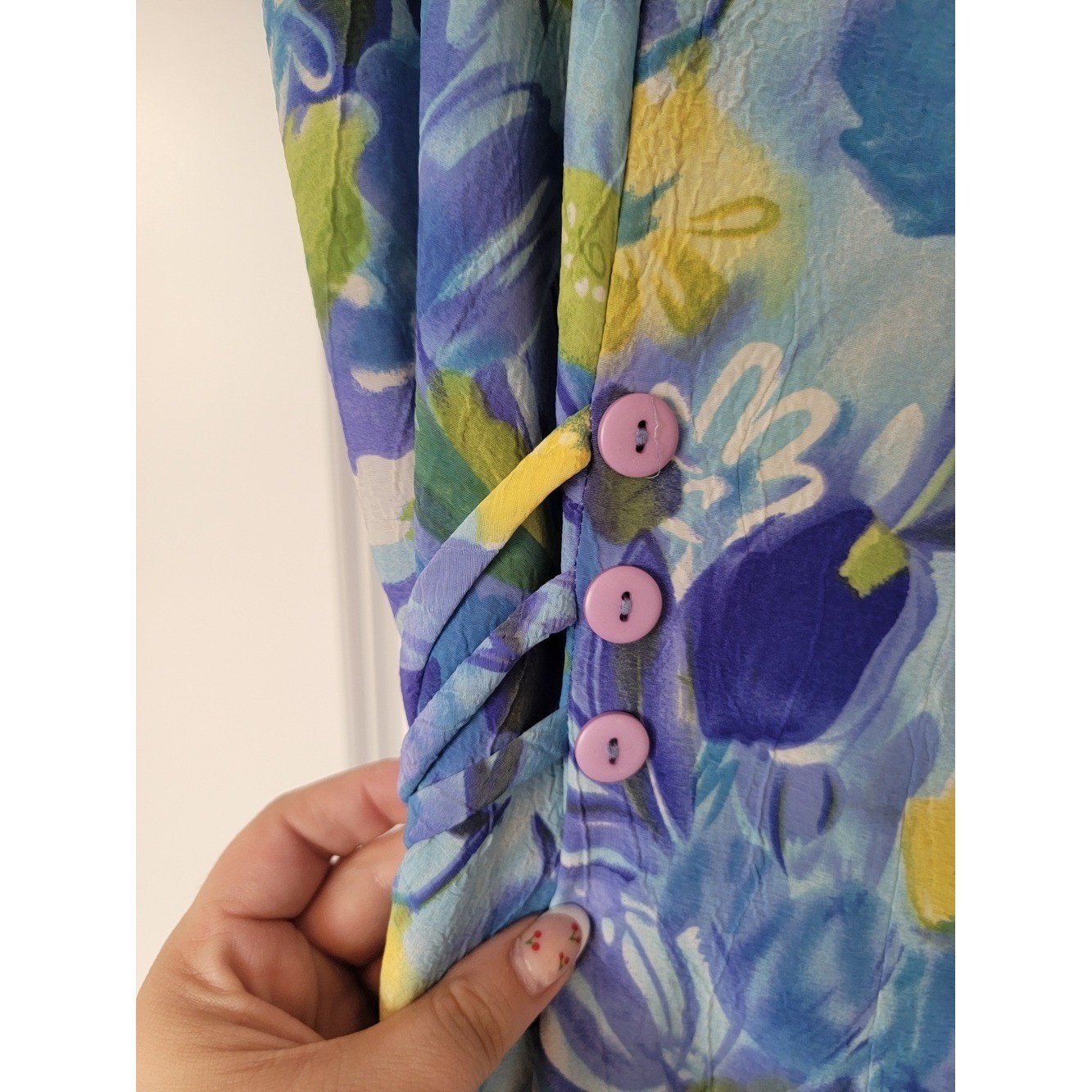 Vinatge Floral Button-Front Maxi Dress in Blue and Yellow