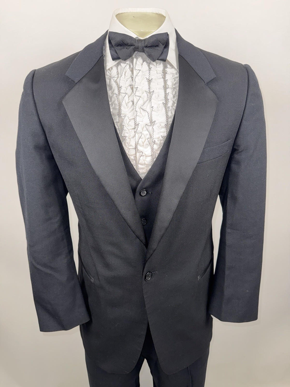 Oscar De La Renta Tuxedo Suit Mens 42 Short Jacket Coat 37 29 Pants Vtg Black