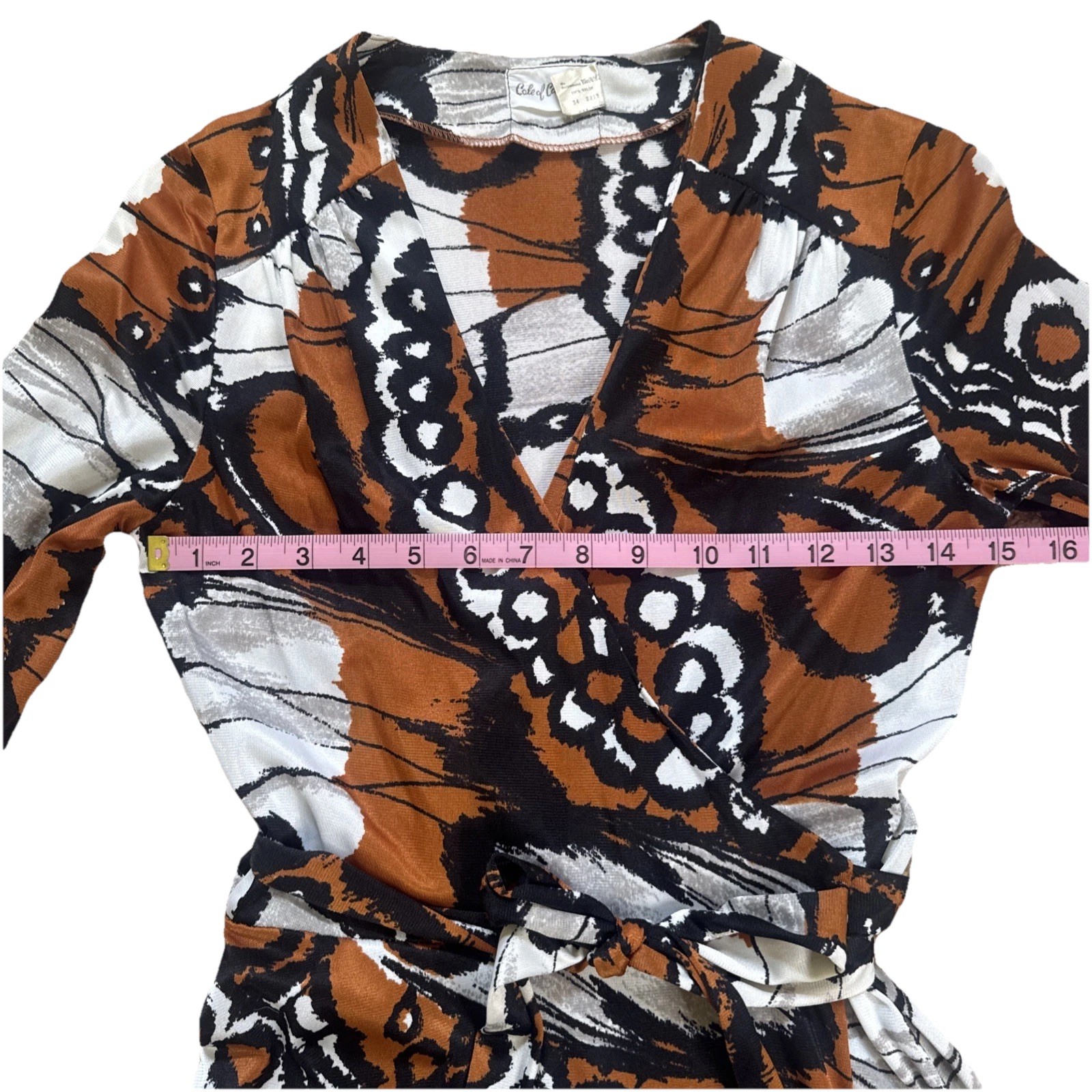 Cole of California Vtg 70s Maxi Wrap Dress Med Monarch Butterfly Print