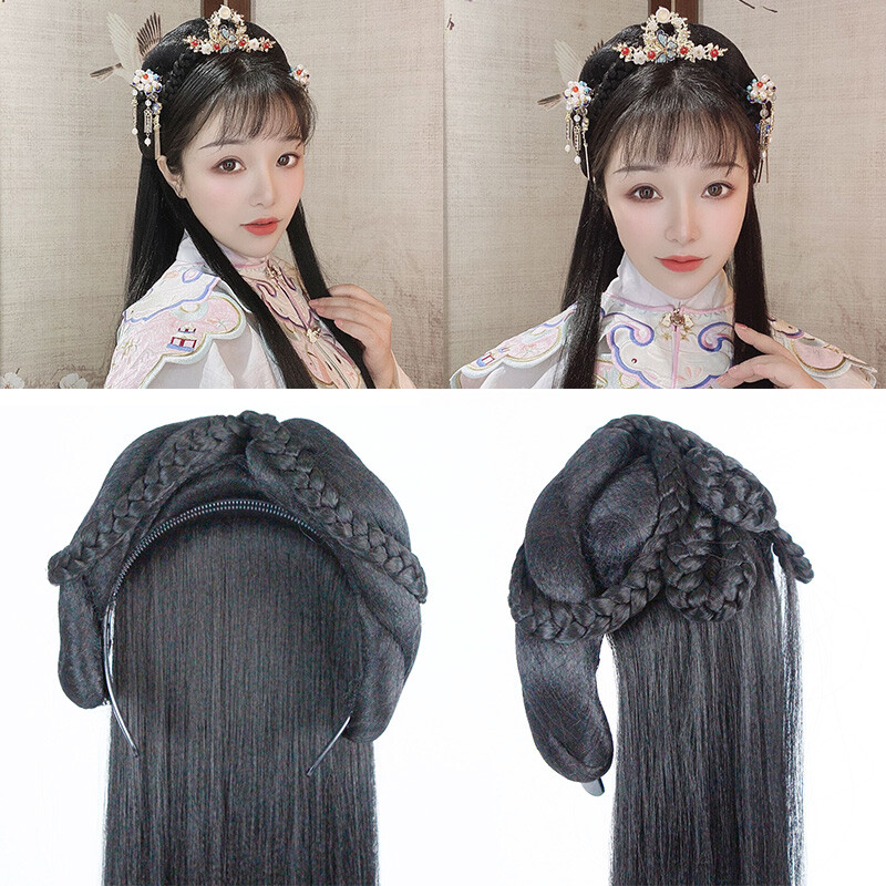 Hanfu One-Piece Headband Headgear Hanfu Wig Long Straight Hair Lazy Ancient Cos