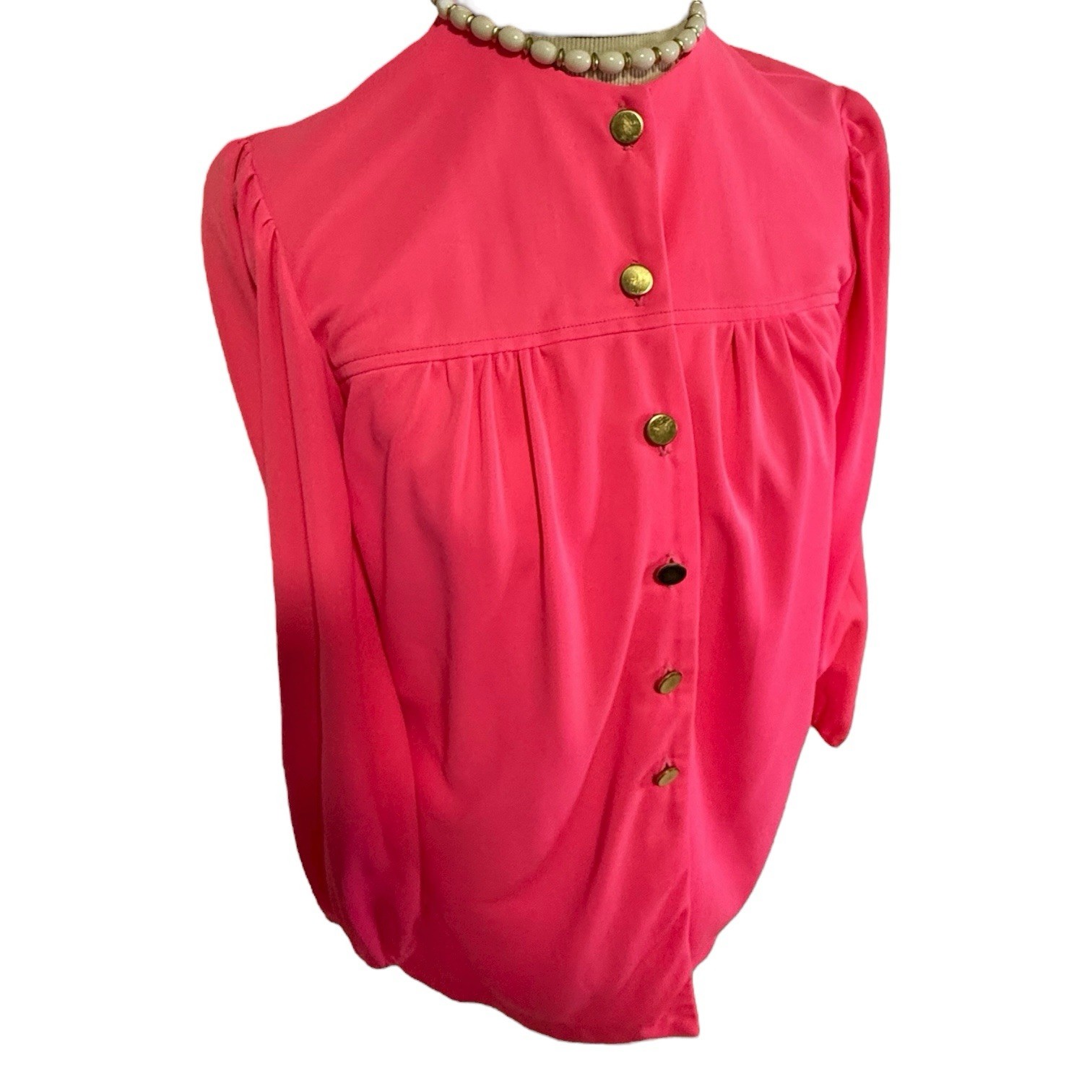 Vintage 60s Catalina Blouse House Coat Jacket Women’s Size M Silky Hot Pink Cali