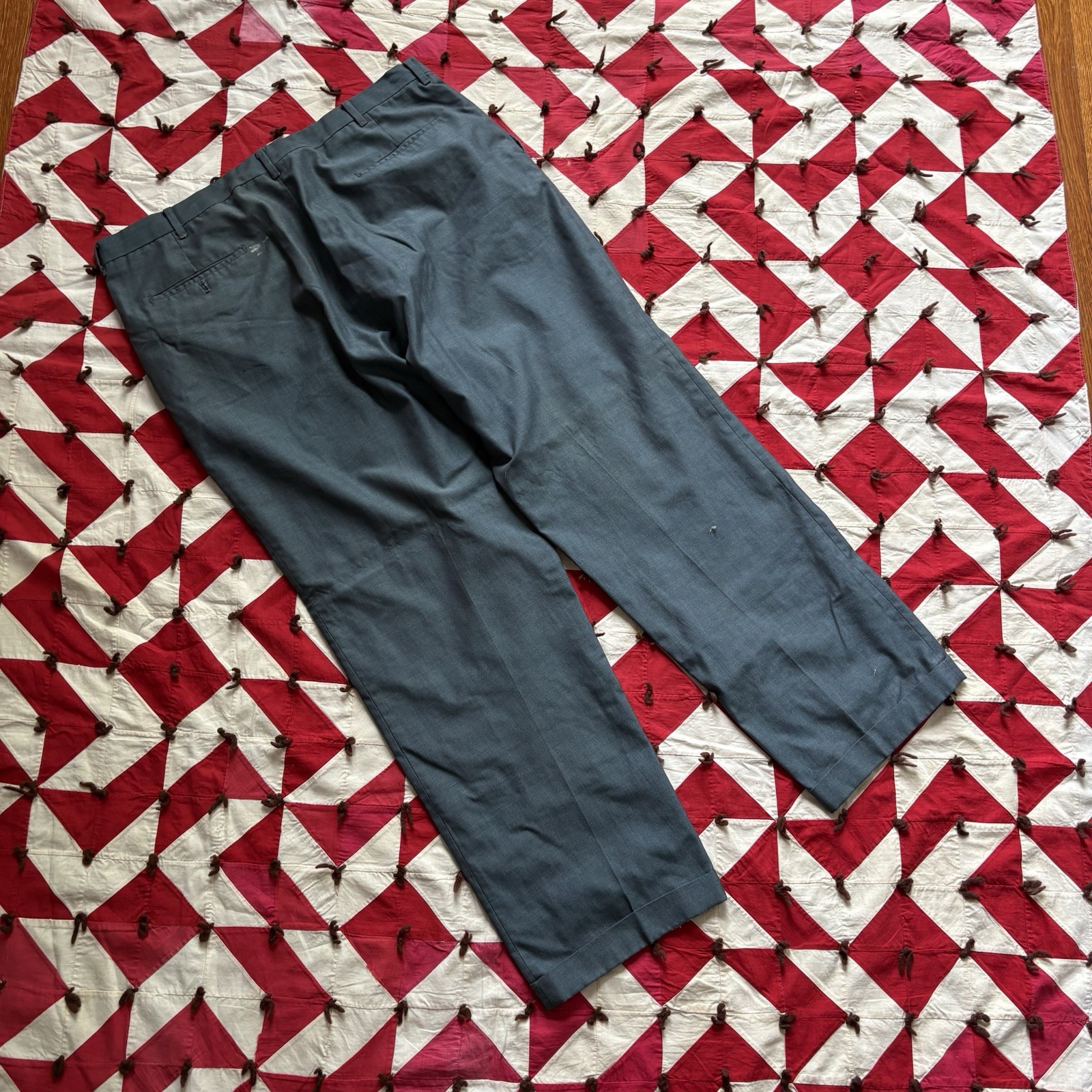 Vintage 1970s Polyester Blend Blue Pants Mens As Is Worn Flaws Distressed Paint