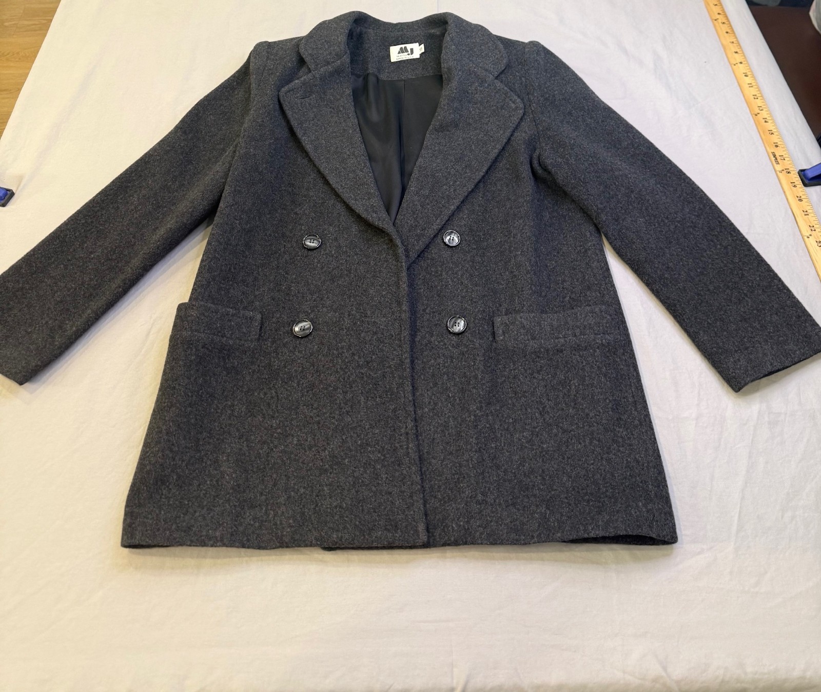 MJ Seattle Vintage Wool Size 10 Pea Coat, Classic! Charcoal Grey