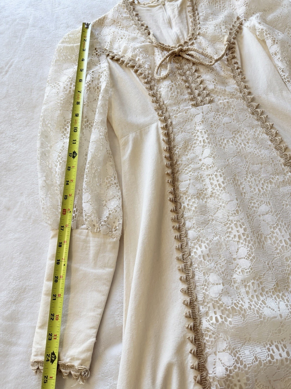 Vintage 1970s Prairie CottageCore Boho Hippy Maxi Dress Cream Sz 5/6