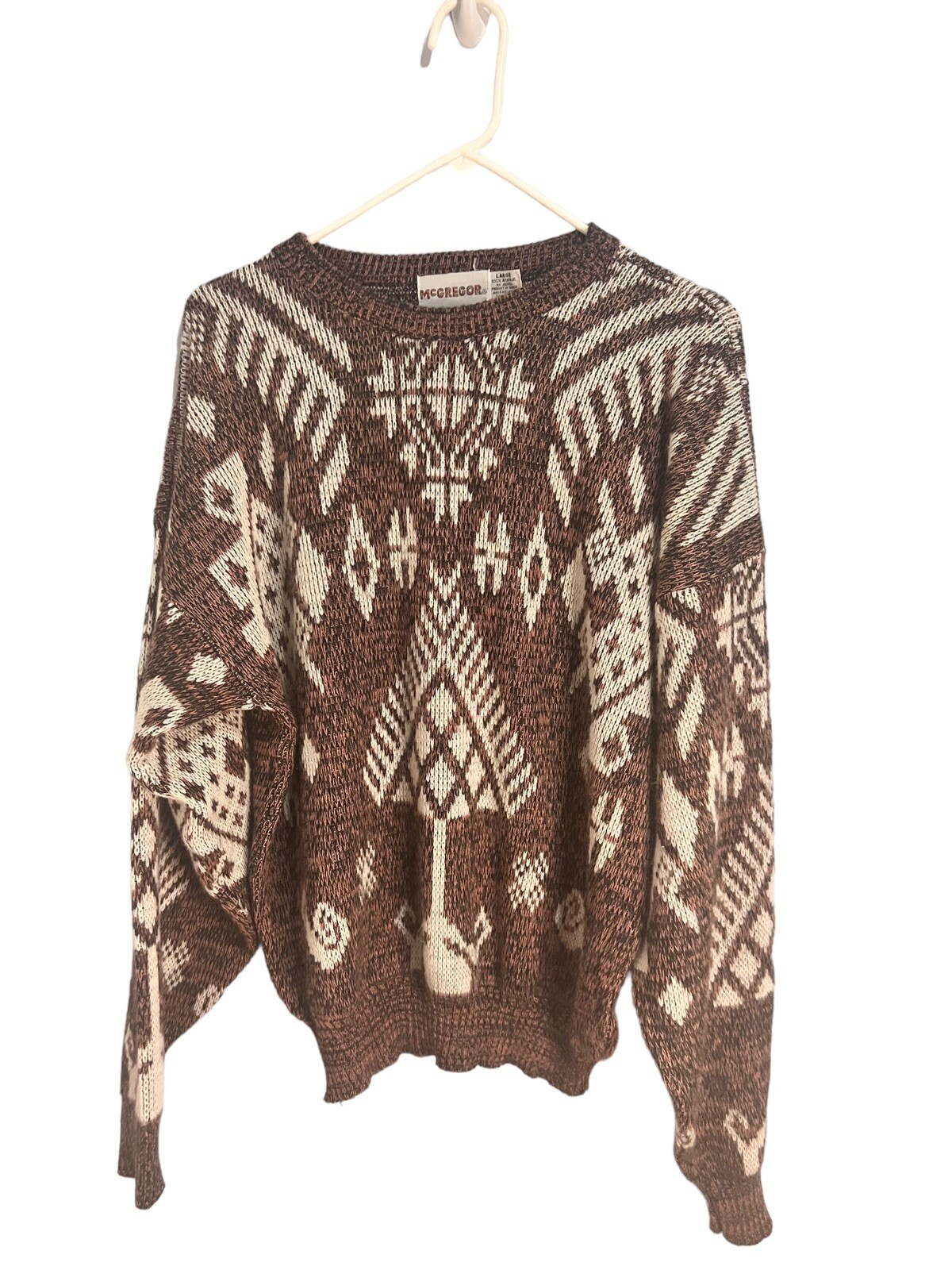 Vintage RETRO 80s McGREGOR Acrylic Knit SWEATER Geometric Pattern Men’s L