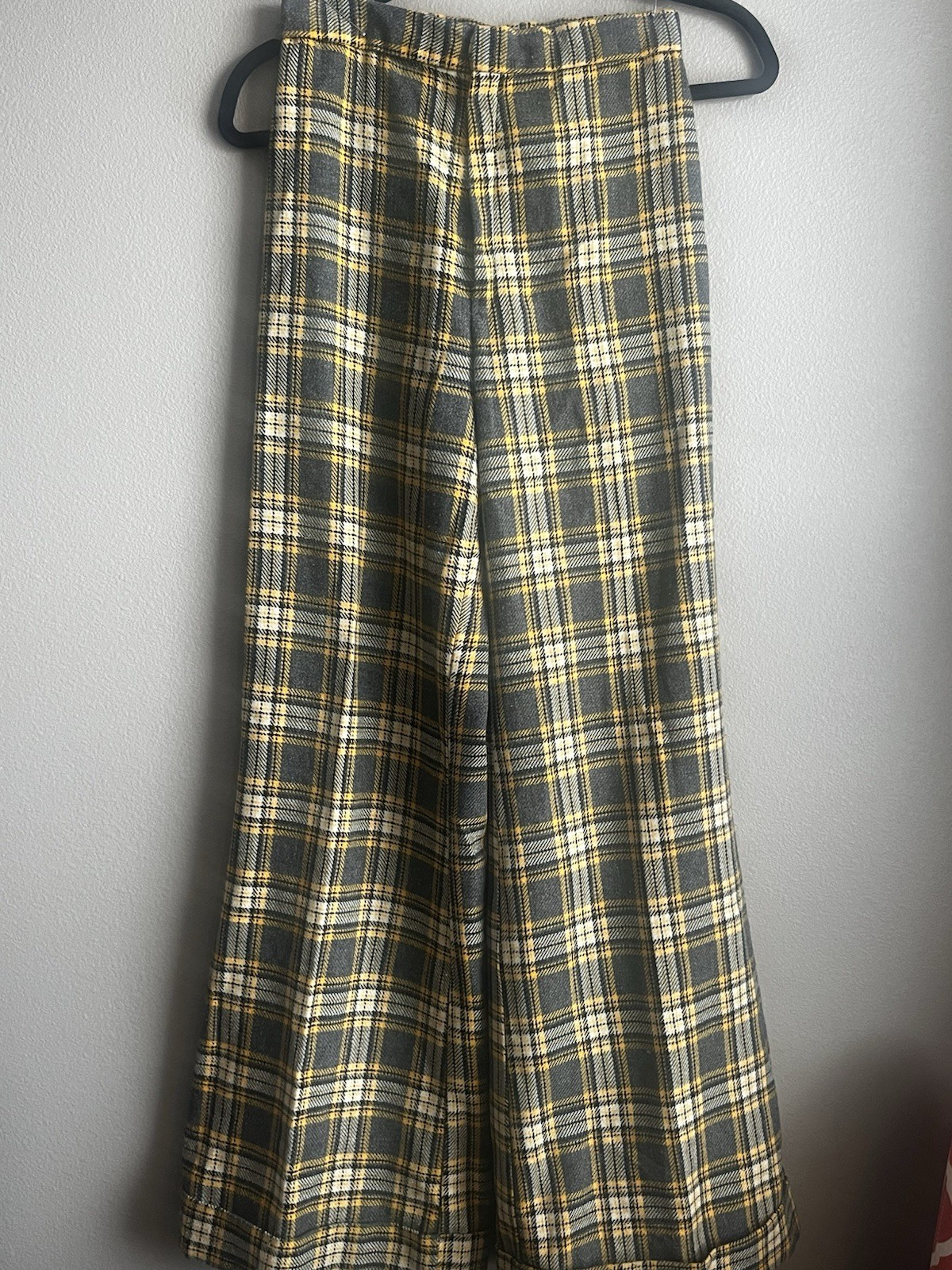 Vintage Plaid High Waisted Flared Wide Leg Pants Bell Bottom 1960s 70s Retro