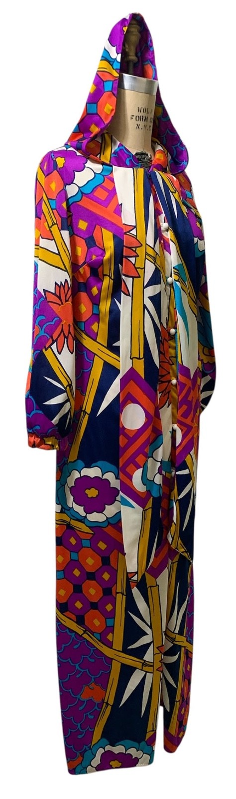 COLE of CALIFORNIA Vintage 70s Women’s Hooded Beach Cover-Up Caftan Dress Sz M/L