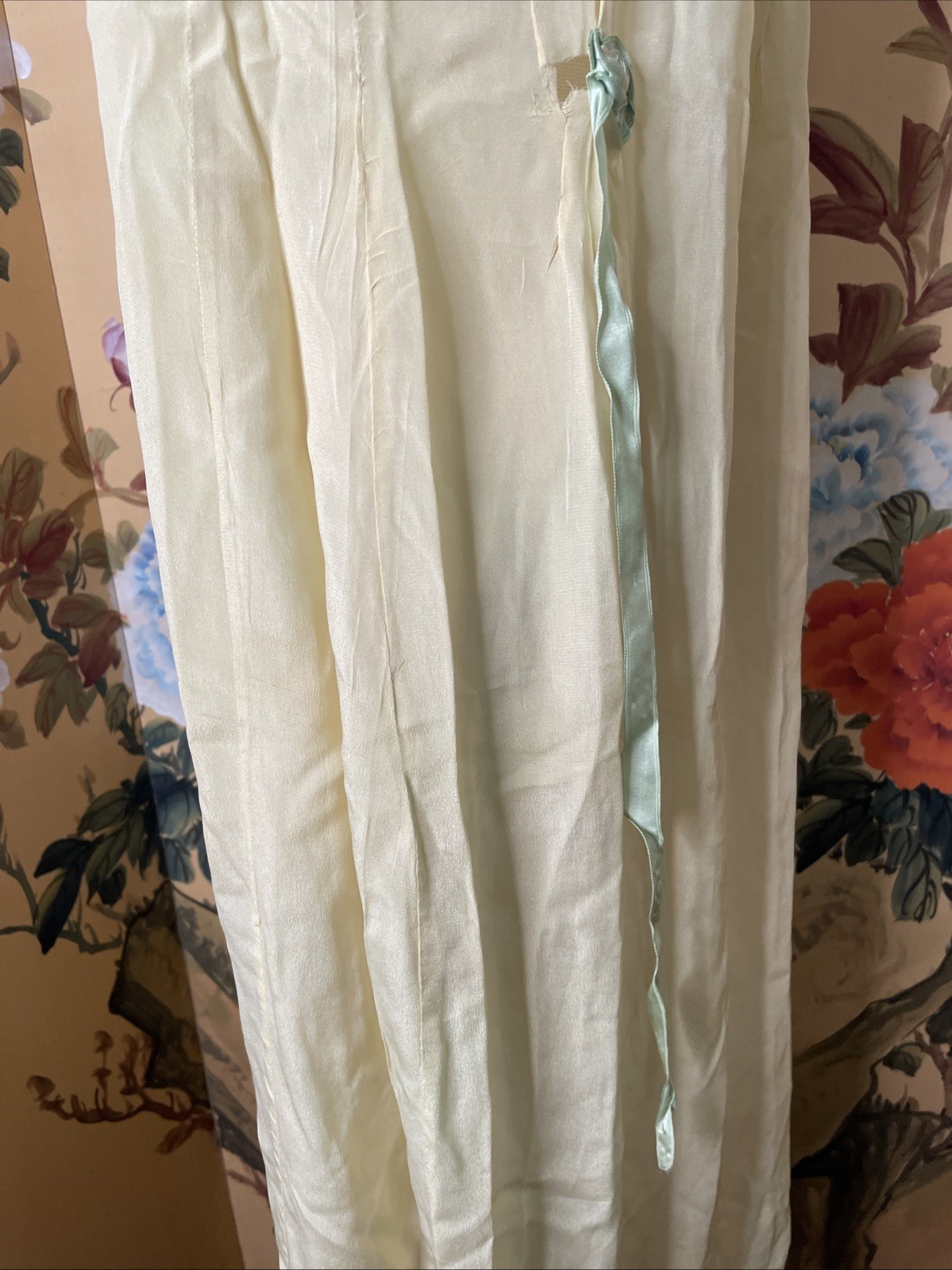 Antique Edwardian 1910s Nightgown Silk Lace Trim Maxi Lingerie Shift Dress 1900s