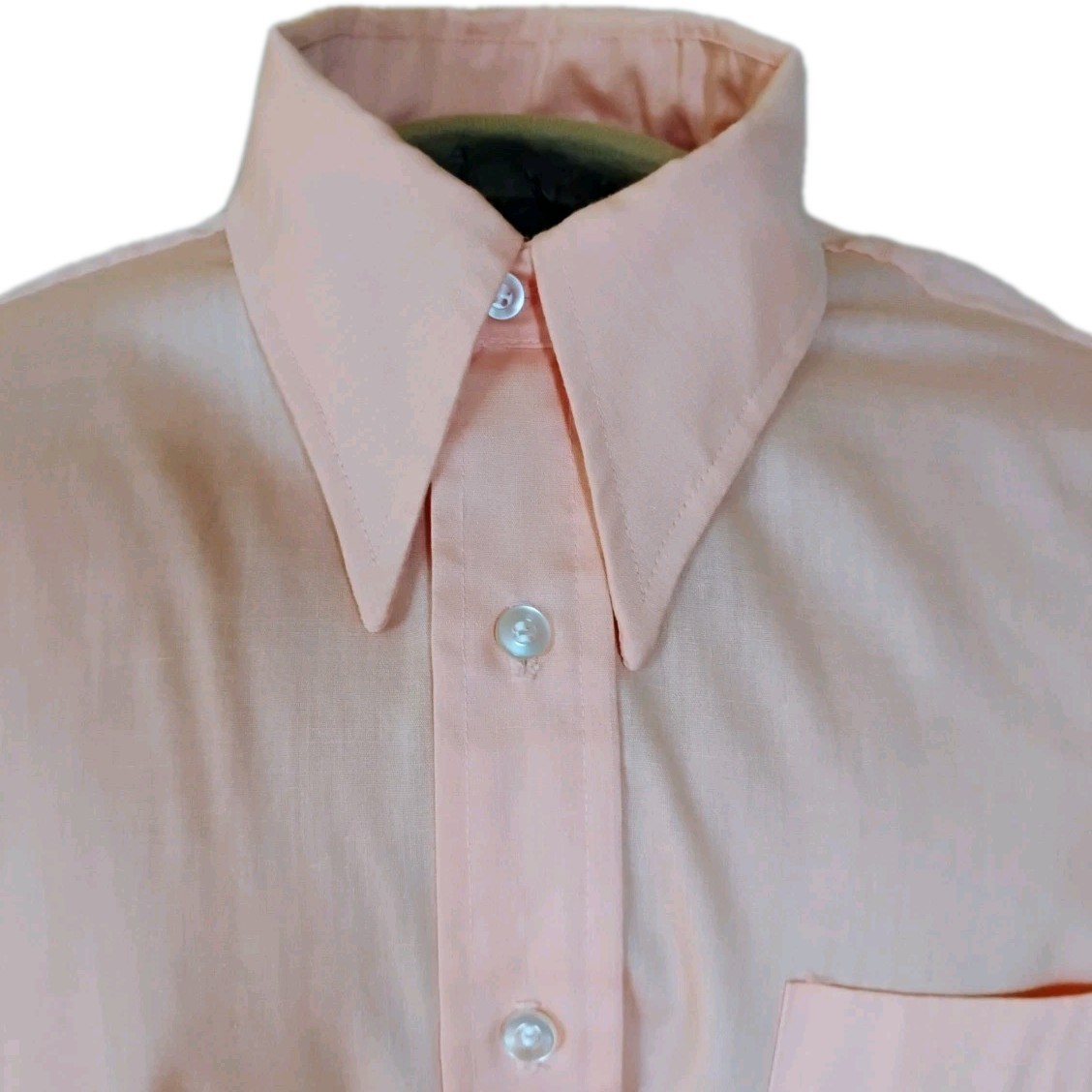 VTG “Fashion Tone” Peach Polyester Combed Cotton Mod Collar L/S Shirt 17/32-33