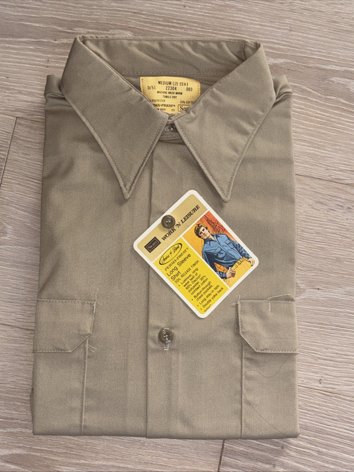 Vtg. Sears Work N’ Leisure Shirt Perma Prest Size M 15-15 1/2 Tan Grunge GARAGE