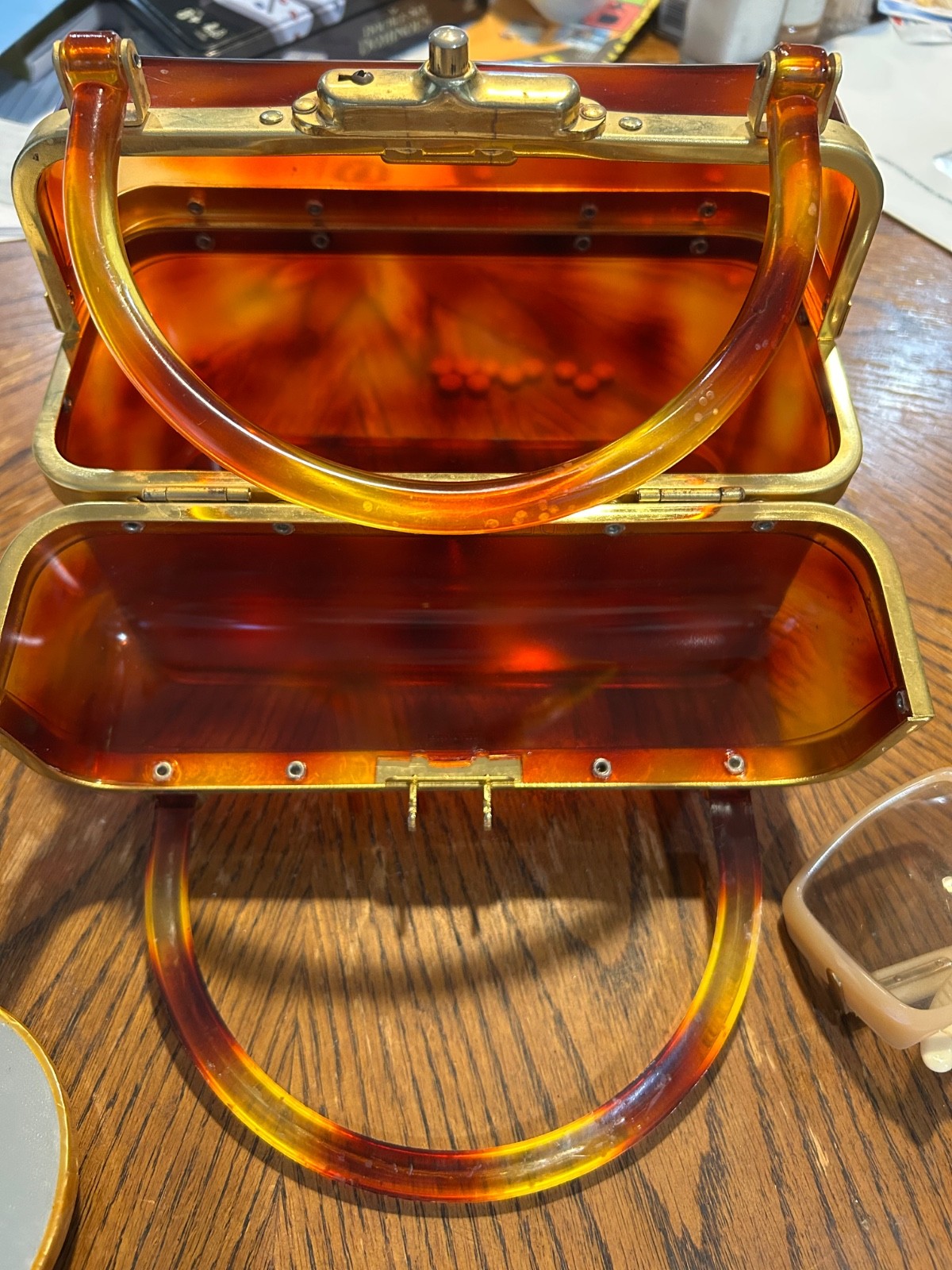 VTG 1970s Faux Tortoiseshell Lucite Box Purse Made In France