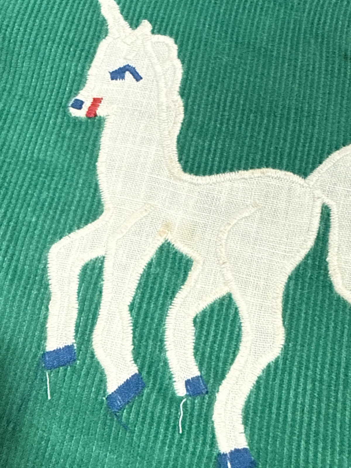 VTG 80s Preppy Green Corduroy Bermuda Bag Cover Unicorn Ric Rac SWM Monogram A