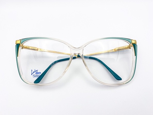 Safilo Vintage Women’s Oversized Square Eyeglasses Clear Green 1980s NOS