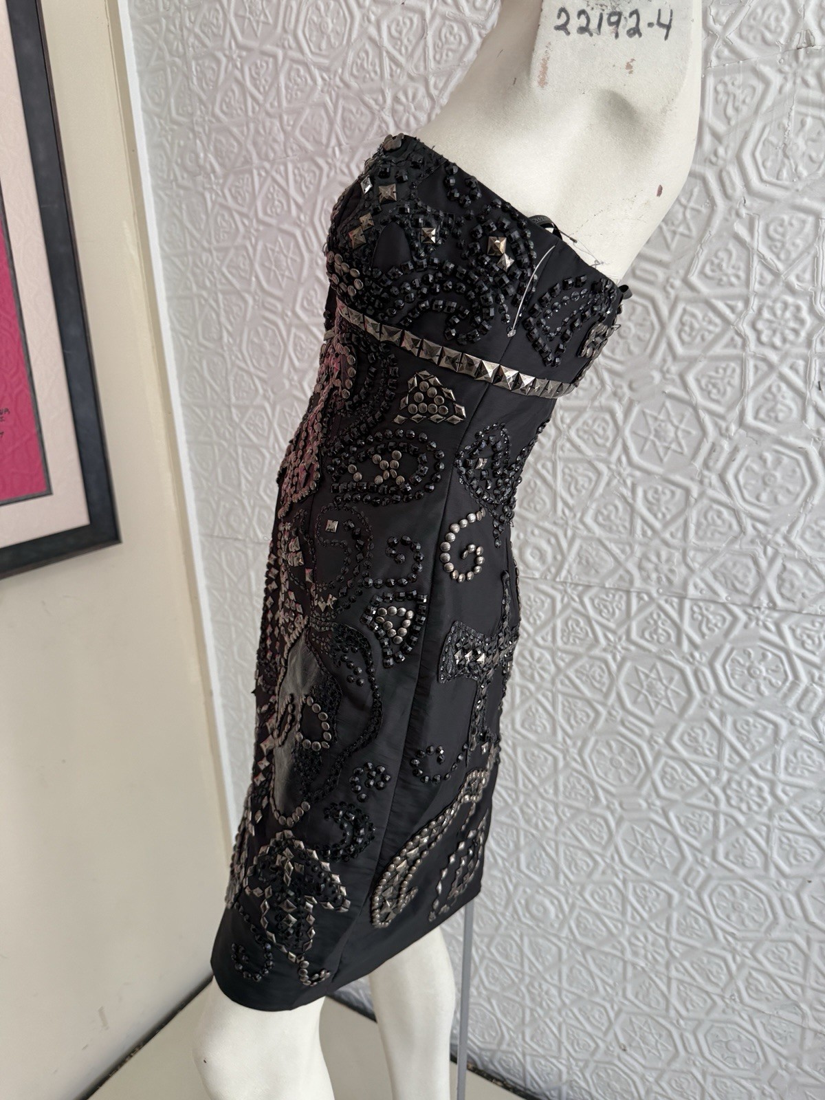 vintage 1980s/90s strapless studded mini dress Tony Bowls Rocker Goth medium