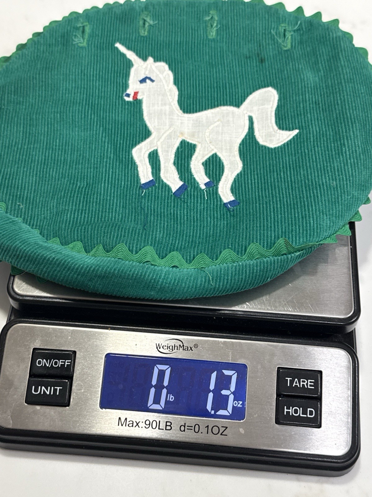 VTG 80s Preppy Green Corduroy Bermuda Bag Cover Unicorn Ric Rac SWM Monogram A