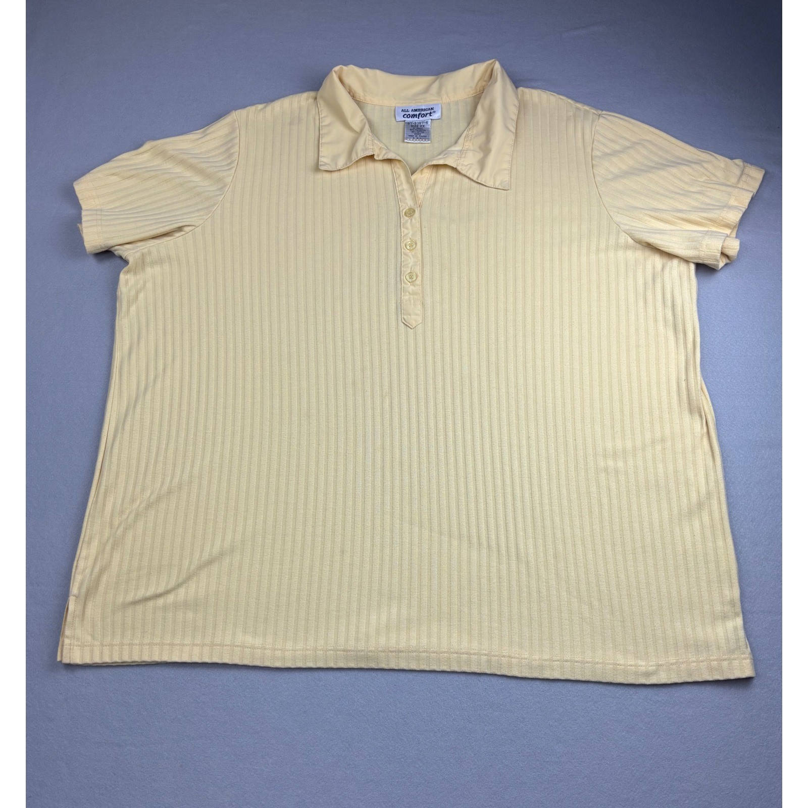 Vintage All American Comfort Polo Shirt Womens 2X Yellow Ribbed Short Sleeve