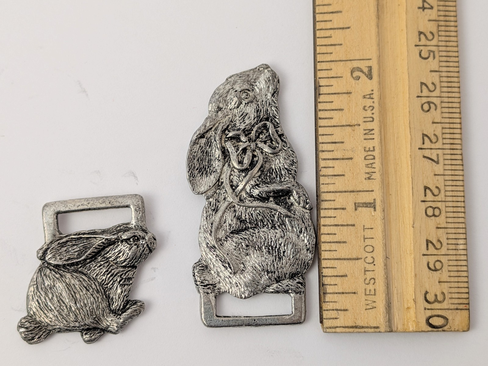 Vtg Metzke Pewter Bunny Rabbit Belt Slides Matching Pair 2 Piece Set 1991 HTF