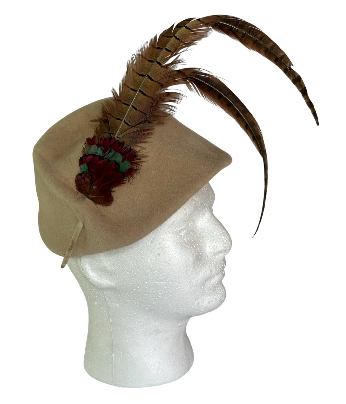 Vintage Hat Bettine Stern Brothers New York 1940s/30s Cap Wool Feather Sz 22 1/2