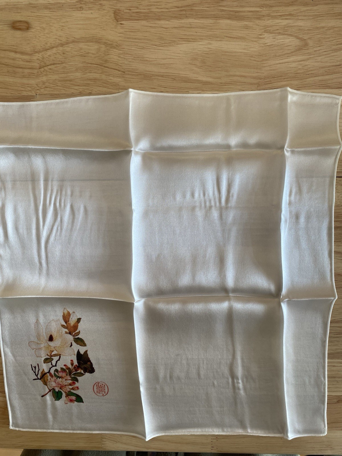 Pure Silk Handkerchief Oriental Hand Painted, 14”x13.5”. Purchased In China ‘07